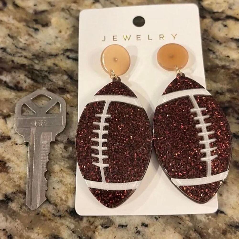 Fun glitter football dangle earrings